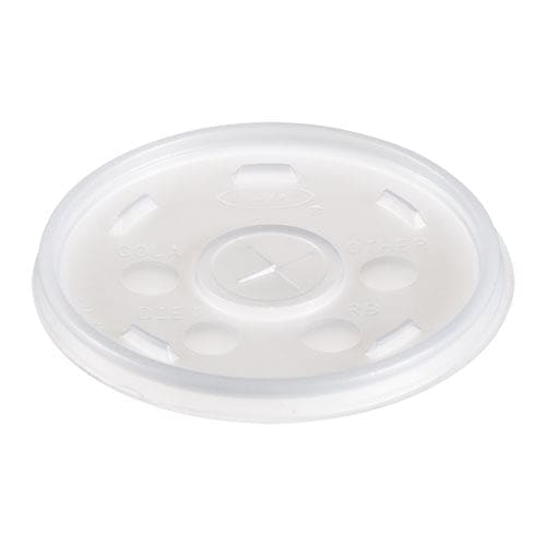 Dart Plastic Lids For Foam Cups Bowls And Containers Flat With Straw Slot Fits 6-14 Oz Translucent 100/pack 10 Packs/carton - Food Service -