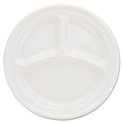 Dart Plastic Plates 3-compartment 9 Dia White 125/pack 4 Packs/carton - Food Service - Dart®