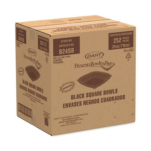 Dart Presentabowls Pro Black Square Bowls 24 Oz 8.5 X 8.5 X 1.8 Plastic 63/bag 4 Bags/carton - Food Service - Dart®