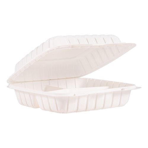 Dart Proplanet Hinged Lid Containers 3-compartment 9 X 8.8 X 3 White Plastic 150/carton - Food Service - Dart®