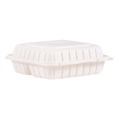 Dart Proplanet Hinged Lid Containers 3-compartment 9 X 8.8 X 3 White Plastic 150/carton - Food Service - Dart®