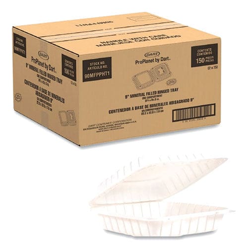 Dart Proplanet Hinged Lid Containers Single Compartment 9 X 8.8 X 3 White Plastic 150/carton - Food Service - Dart®