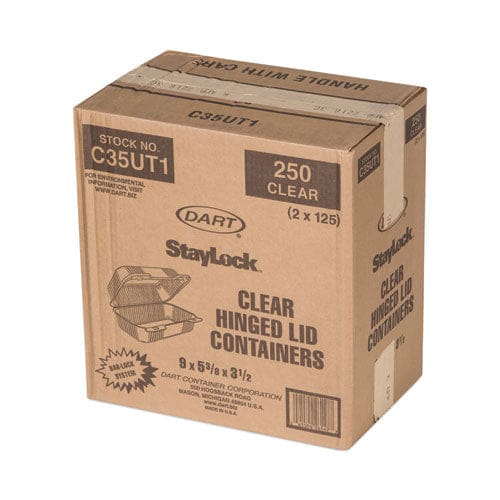 Dart Staylock Clear Hinged Lid Containers 5.4 X 9 X 3.5 Clear Plastic 250/carton - Food Service - Dart®