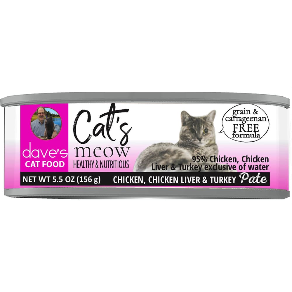Daves Cat?s Meow 95% Chicken; Chicken Liver; and Turkey Pat? 5.5 oz (Case of 24) - Pet Supplies - Daves