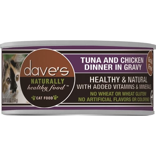 Daves Naturally Healthy Cat Food; Tuna and Chicken Dinner In Gravy 5.5Oz (Case Of 24) - Pet Supplies - Daves