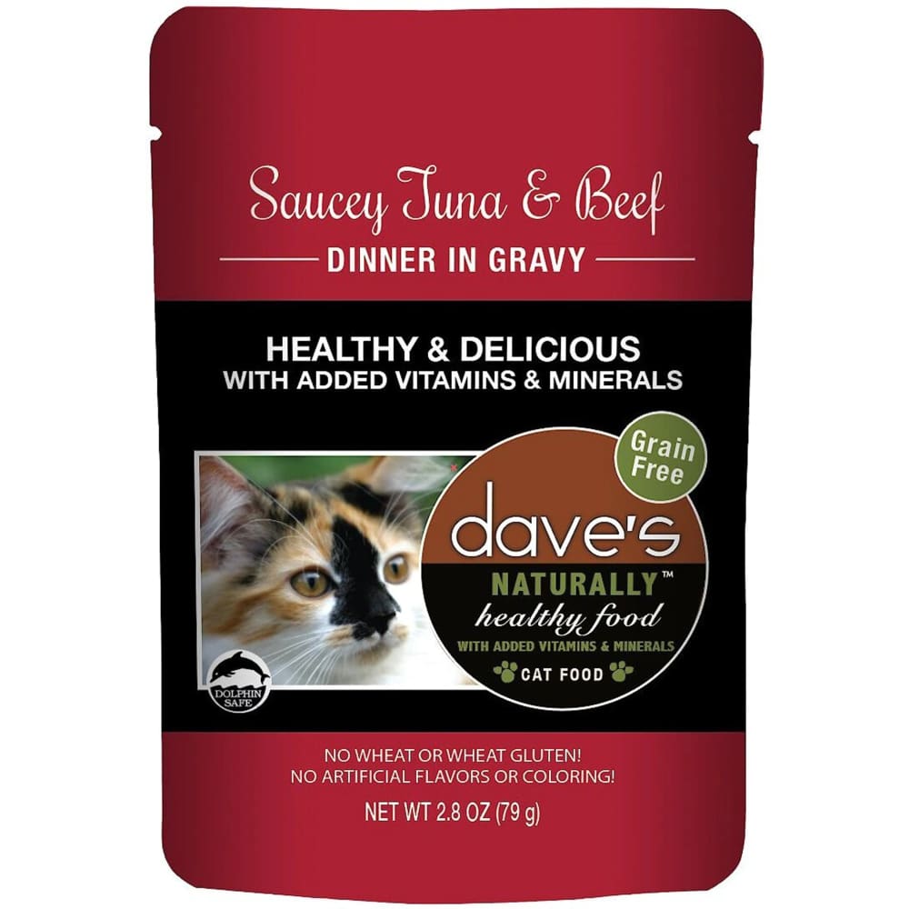 Daves Pet Food Cat Naturally Healthy Pouch - Saucey Tuna and Beef Dinner in Gravy 2.8oz. (Case of 24) - Pet Supplies - Daves