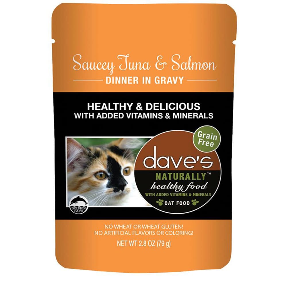 Daves Pet Food Cat Naturally Healthy Pouch - Saucey Tuna and Salmon Dinner in Gravy 2.8oz. (Case of 24) - Pet Supplies - Daves