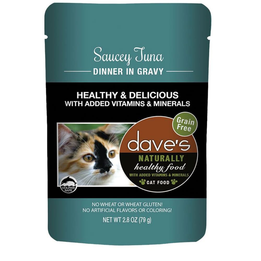 Dave’s Pet Food Cat Naturally Healthy Pouch - Saucey Tuna Dinner in Gravy 2.8oz. (Case of 24) - Pet Supplies - Dave’s