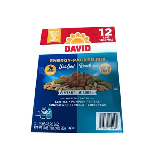 DAVID Seeds Energy-Packed Mix for Snacking (Sea Salt & Ranch), 1,5 Oz. (Pack Of 12) - ShelHealth.Com