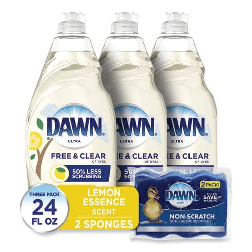 Dawn Platinum Liquid Dish Detergent Lemon Scent (3) 24 Oz Bottles Plus (2) Sponges/carton - Janitorial & Sanitation - Dawn®