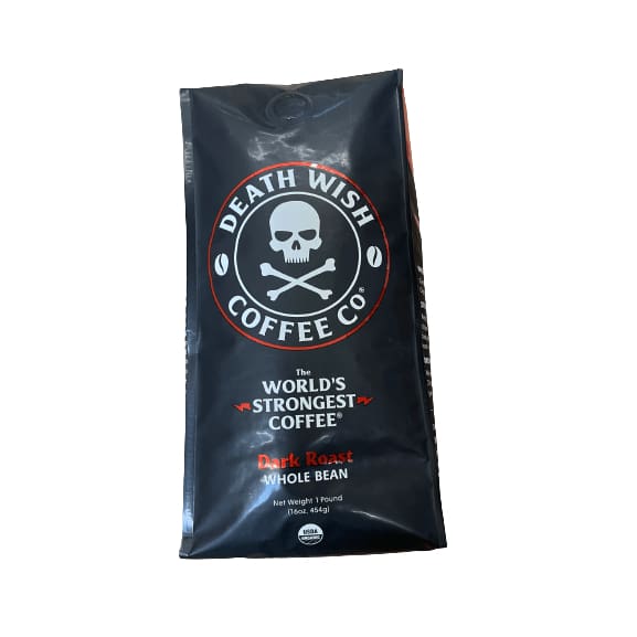 Death Wish Death Wish Coffee Organic, Fair Trade, Arabica and Robusta Beans Dark Roast Whole Bean Coffee, 16 Oz, Bag