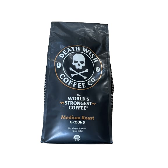 Death Wish Death Wish Coffee, Organic, Fair-Trade, World's Strongest Coffee, Medium Roast Ground Coffee, 16 Oz, Bag