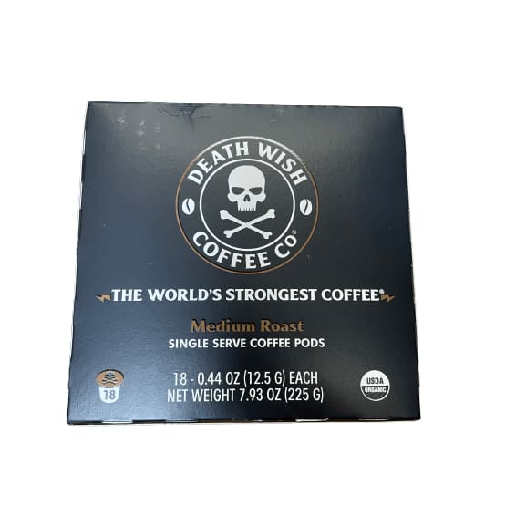 Death Wish Death Wish Coffee, Organic, Fair-Trade, World's Strongest Coffee, Medium Roast Single Serve Coffee Pods, 18ct, box