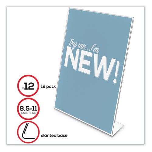 deflecto Classic Image Slanted Sign Holder 8.5 X 11 Clear Frame 12/pack - Office - deflecto®