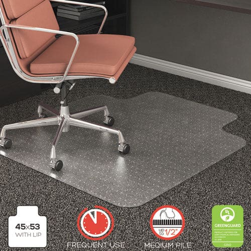 deflecto Rollamat Frequent Use Chair Mat Med Pile Carpet Flat 45 X 53 Wide Lipped Clear - Furniture - deflecto®