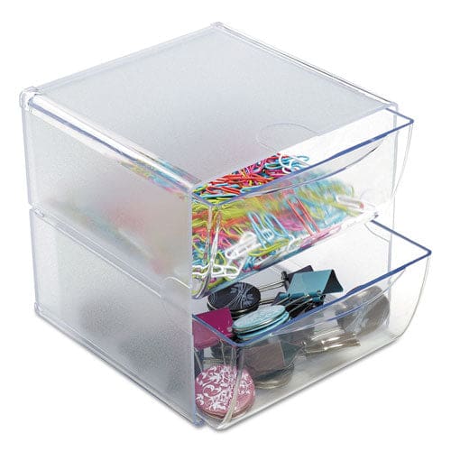 deflecto Stackable Cube Organizer 2 Compartments 2 Drawers Plastic 6 X 7.2 X 6 Clear - School Supplies - deflecto®
