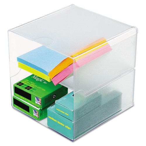 deflecto Stackable Cube Organizer 2 Compartments 2 Drawers Plastic 6 X 7.2 X 6 Clear - School Supplies - deflecto®