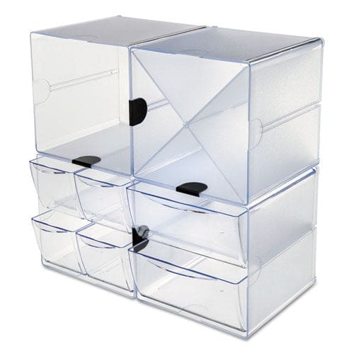 deflecto Stackable Cube Organizer 4 Compartments 4 Drawers Plastic 6 X 7.2 X 6 Clear - School Supplies - deflecto®