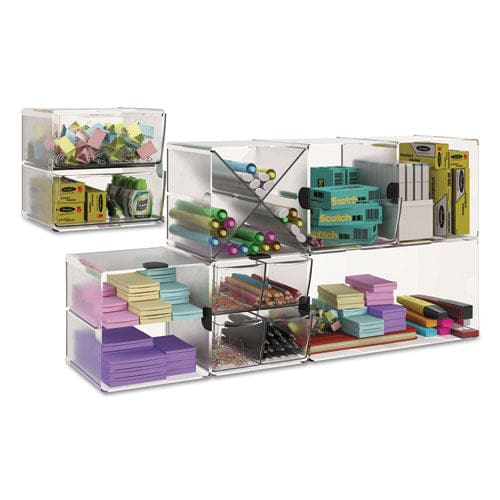 deflecto Stackable Cube Organizer 4 Compartments 4 Drawers Plastic 6 X 7.2 X 6 Clear - School Supplies - deflecto®