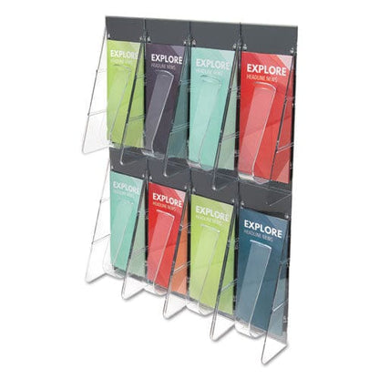 deflecto Stand-tall 8-bin Wall-mount Literature Rack Leaflet 18.25w X 3.38d X 23.75h Clear/black - Office - deflecto®