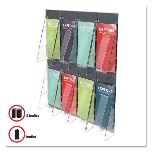 deflecto Stand-tall 8-bin Wall-mount Literature Rack Leaflet 18.25w X 3.38d X 23.75h Clear/black - Office - deflecto®