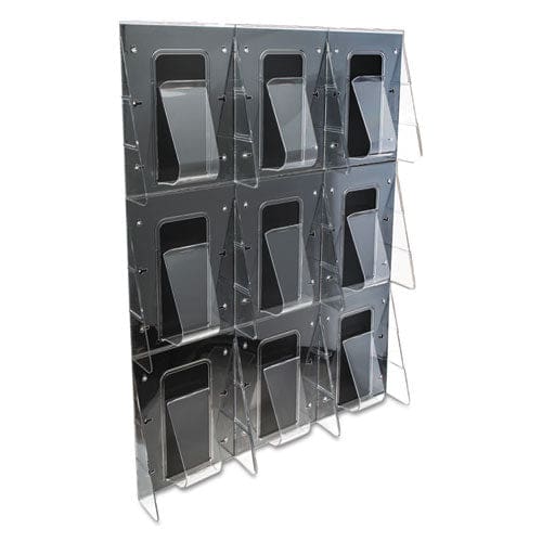 deflecto Stand-tall 9-bin Wall-mount Literature Rack Mag 27.5w X 3.38d X 35.63h Clear/black - Office - deflecto®