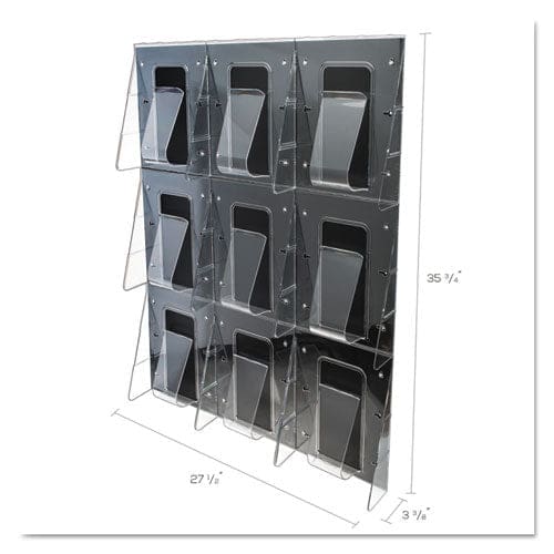 deflecto Stand-tall 9-bin Wall-mount Literature Rack Mag 27.5w X 3.38d X 35.63h Clear/black - Office - deflecto®