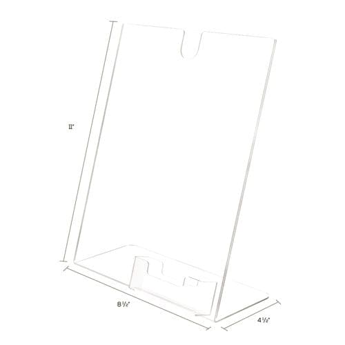 deflecto Superior Image Slanted Sign Holder With Business Card Holder 8.5w X 4.5d X 11h Clear - Office - deflecto®