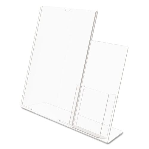 deflecto Superior Image Slanted Sign Holder With Side Pocket 13.5w X 4.25d X 10.88h Clear - Office - deflecto®