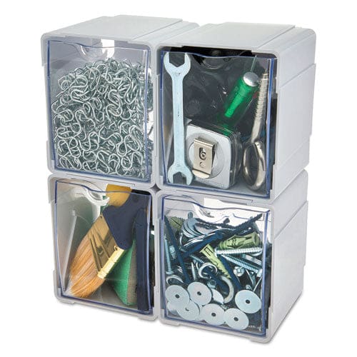 deflecto Tilt Bin Interlocking 4-bin Organizer Plastic 4.63 X 4.88 X 5.5 White/clear - School Supplies - deflecto®