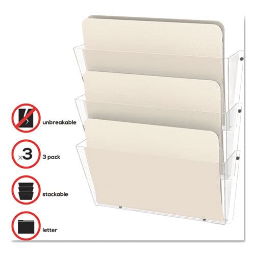 deflecto Unbreakable Docupocket Wall File 3 Sections Letter Size 14.5 X 3 X 6.5 Clear 3/pack - Office - deflecto®
