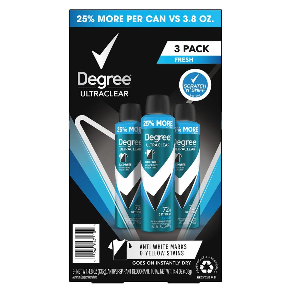 Degree for Men Ultraclear Black+White Deodorant Dry Spray Fresh (4.8 oz. 3 pk.) - Deodorants & Antiperspirants - Degree for