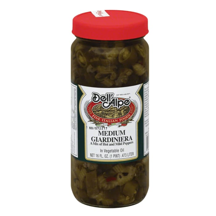 DELL ALPE Grocery > Pantry > Condiments DELL ALPE Medium Giardiniera A Mix of Hot and Mild Peppers, 16 oz