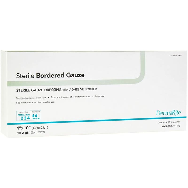 Dermarite Border Gauze Sterile 4 X 10 Box of 25 - Wound Care >> Basic Wound Care >> Gauze and Sponges - Dermarite