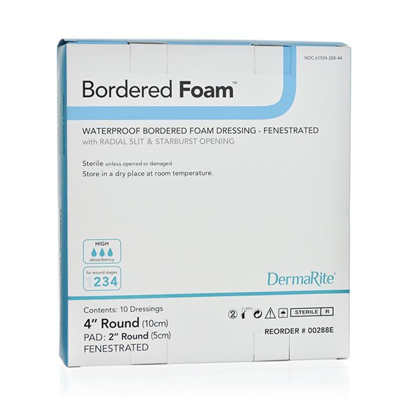 Dermarite Bordered Foam Round 4 Fenestrated Box of 10 - Wound Care >> Advanced Wound Care >> Foam Dressings - Dermarite