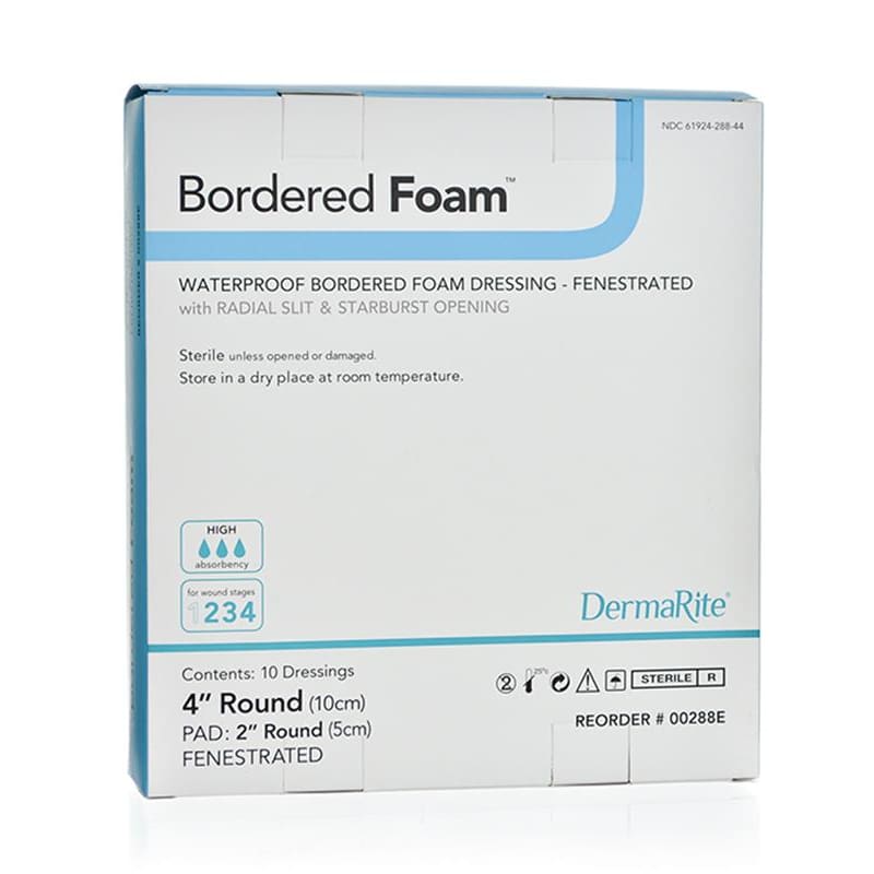 Dermarite Bordered Foam Round 4 Fenestrated Box of 10 - Wound Care >> Advanced Wound Care >> Foam Dressings - Dermarite