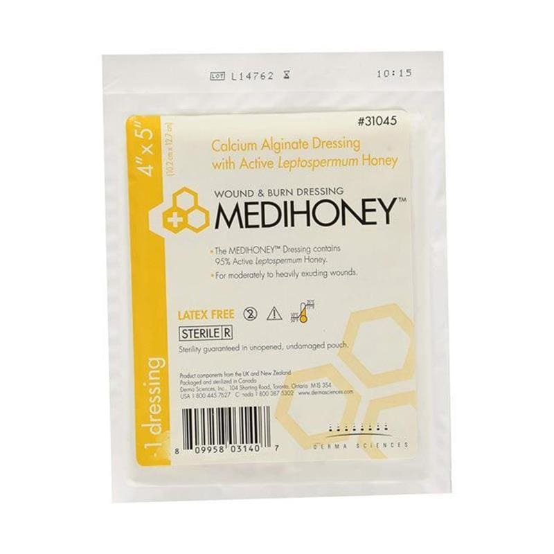 DermaSciences Medihoney Calcium Alg 4In X 5In Box of 10 - Wound Care >> Advanced Wound Care >> Honey Dressings - DermaSciences