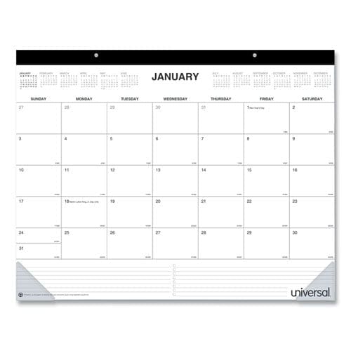 Desk Pad Calendar 22 X 17 White/black Sheets Black Binding Clear Corners 12-month (jan To Dec): 2023 - School Supplies - Universal®