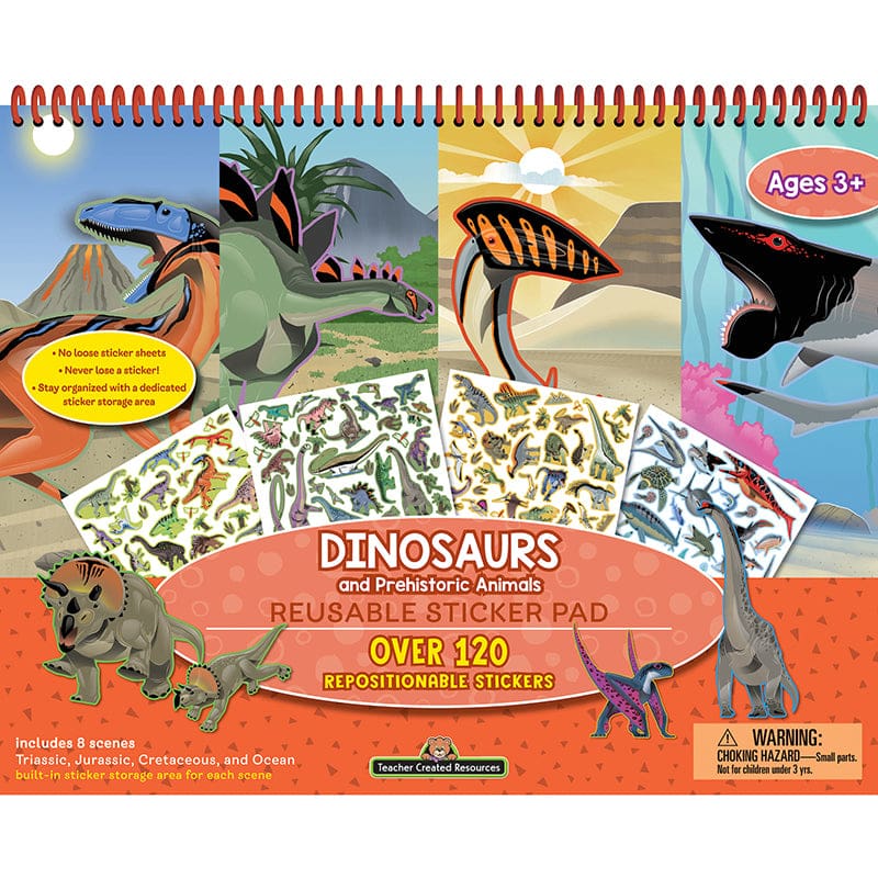 Dinosaurs Reusable Sticker Pad And Prehistoric Animals (Pack of 6) - Window Clings - Teacher Created Resources