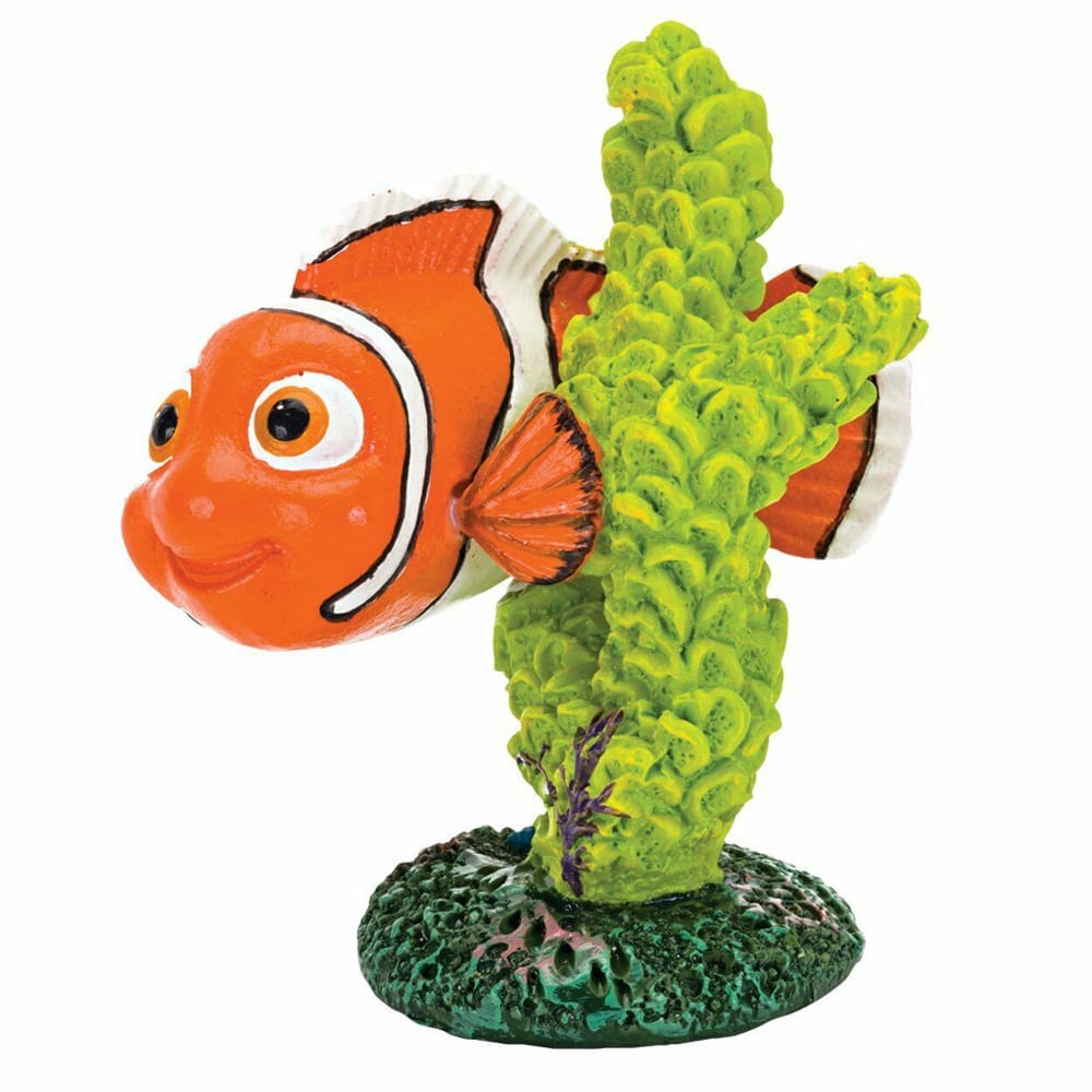Disney Finding Dory Nemo Aquarium Statue with Coral Nemo on Coral Green; Orange Small - Pet Supplies - Disney