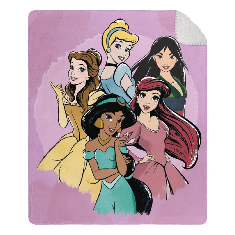 Disney Princesses Fierce Look Cloud Throw Blanket with Sherpa Back 50 x 60 - Kids Bedding - Disney