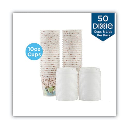 Dixie Perfectouch Paper Hot Cups And Lids Combo 10 Oz Multicolor 50 Cups/lids/pack - Food Service - Dixie®