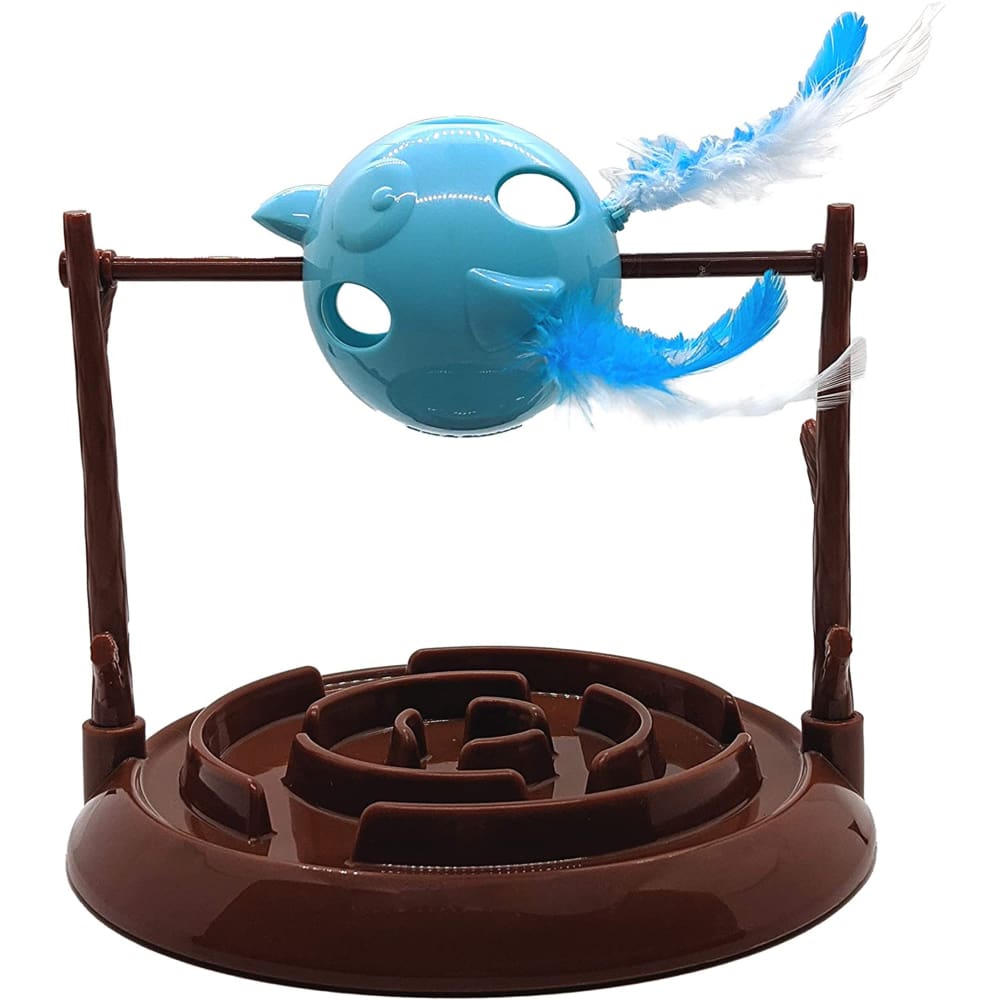 Doc and Phoebe Twirly Bird Cat Treat Dispenser Brown-Blue 5.25in - Pet Supplies - Doc