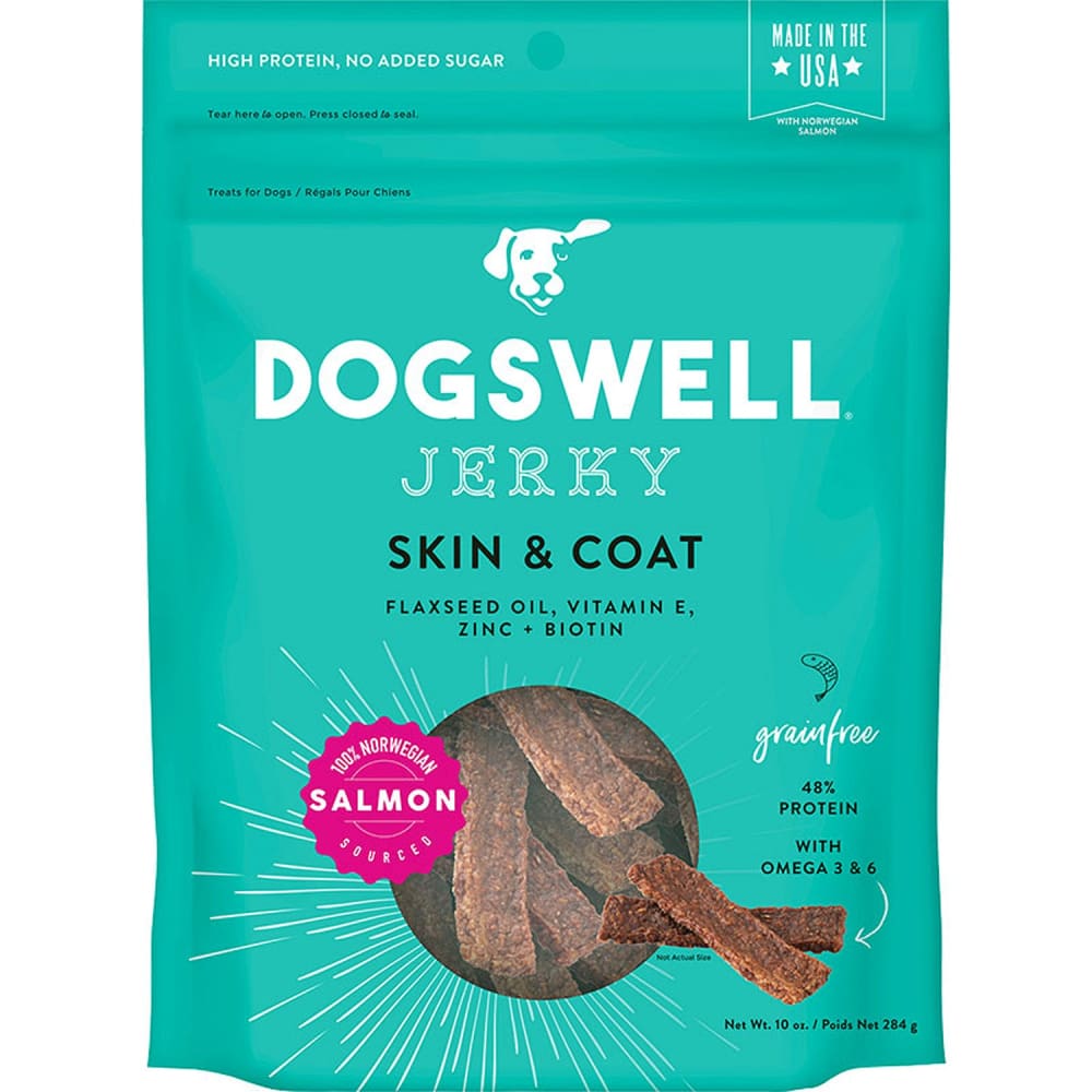 Dogswell Jerky Skin and Coat Grain-Free Salmon 10Oz - Pet Supplies - Dogswell