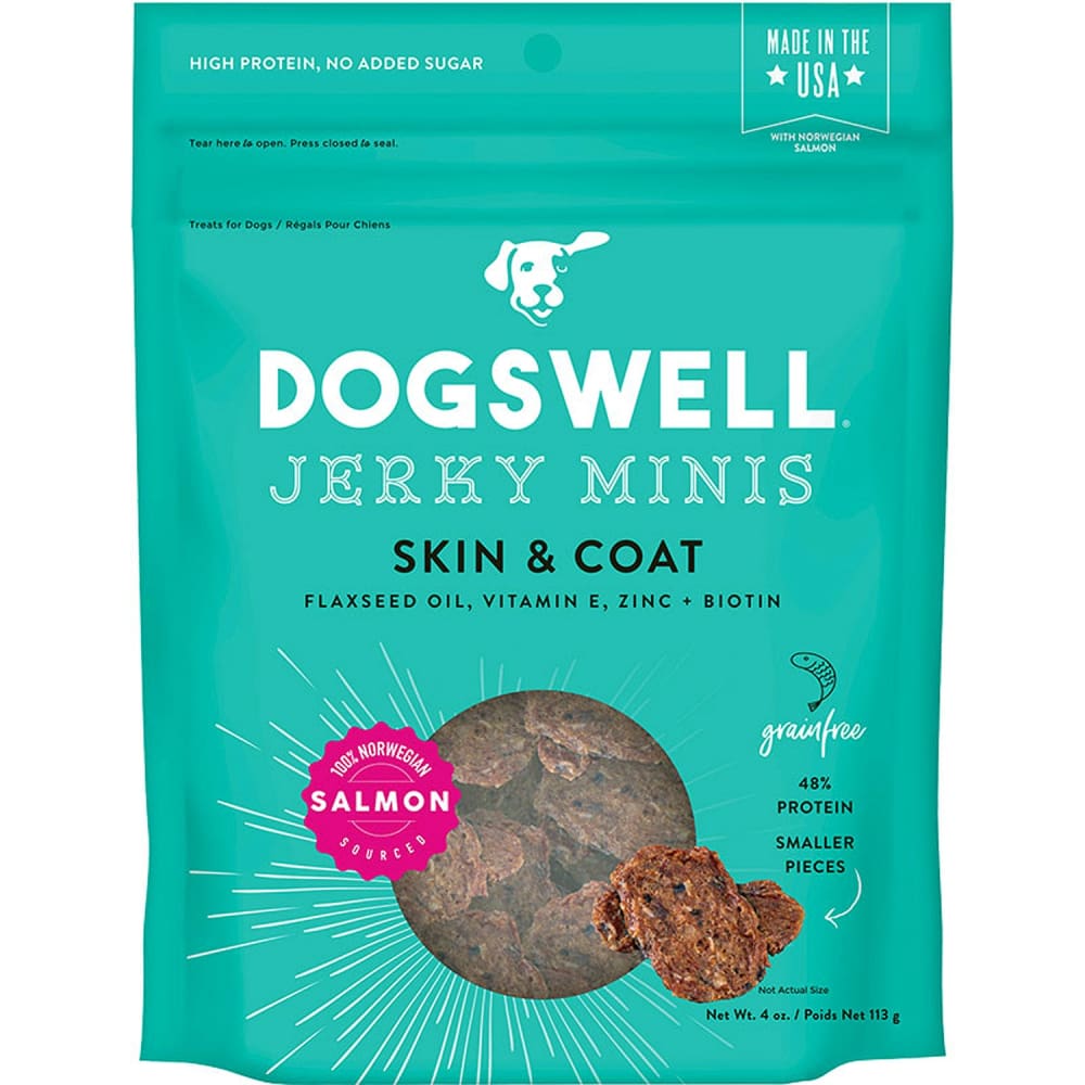 Dogswell Jerky Skin and Coat Mini Grain-Free Salmon 4Oz - Pet Supplies - Dogswell