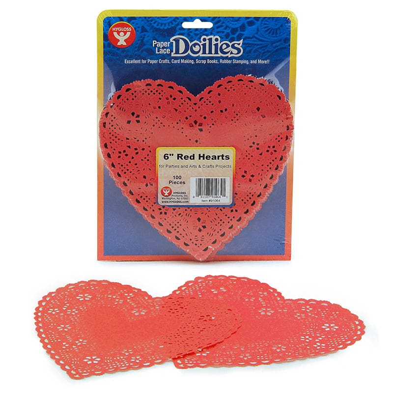Doilies 6 Red Hearts 100/Pk (Pack of 6) - Doilies - Hygloss Products Inc.