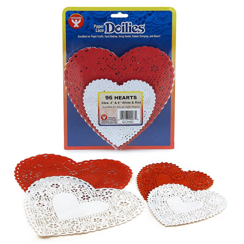 Doilies White & Red Hearts 24 Each 4In 6In (Pack of 6) - Doilies - Hygloss Products Inc.