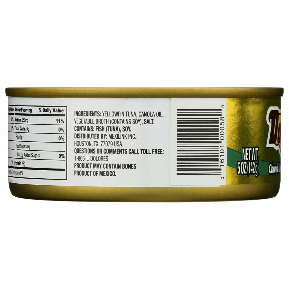DOLORES Grocery > Pantry > Meat Poultry & Seafood DOLORES: Chunk Light Yellowfin Tuna In Vegetable Oil, 5 oz