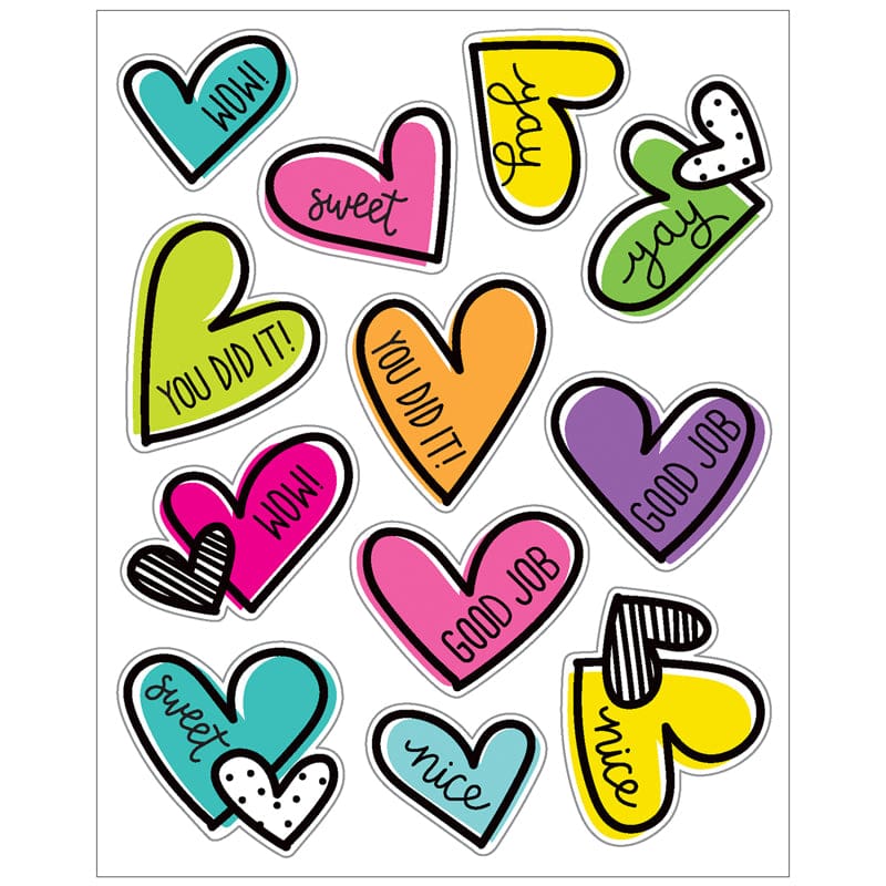 Doodle Hearts Shape Stickers Kind Vibes (Pack of 12) - Stickers - Carson Dellosa Education