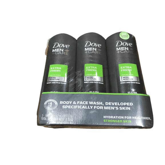 Dove Men+Care Body and Face Wash, Extra Fresh 18 oz, 3 Count - ShelHealth.Com